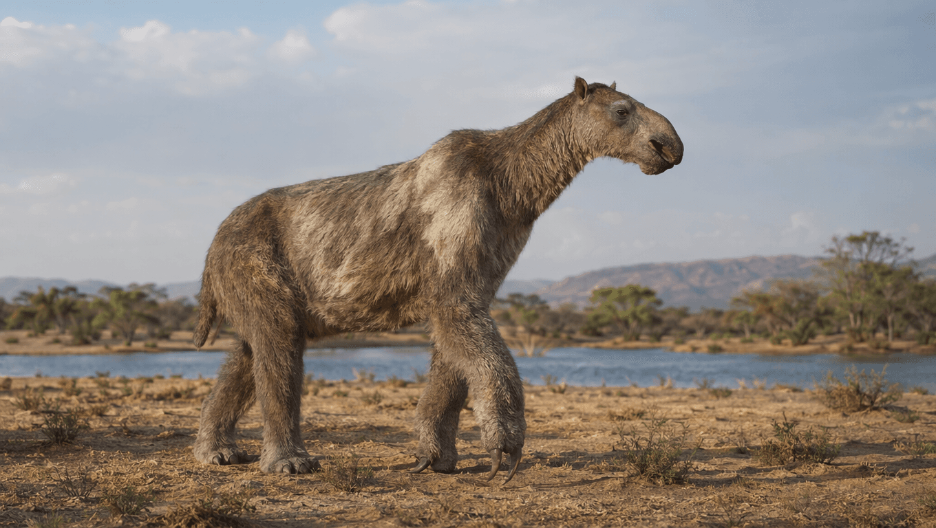 AI-generated Chalicotherium image: Chalicotherium reconstruction. Ancient Mammals. 28-3.6 Million Years Ago.