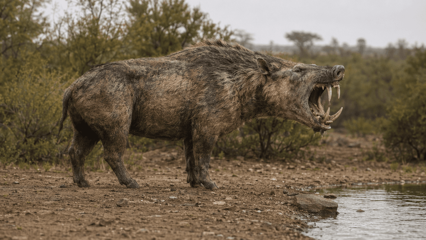 AI-generated Entelodon image: Entelodon reconstruction. Ancient Mammals. 37-16 Million Years Ago.