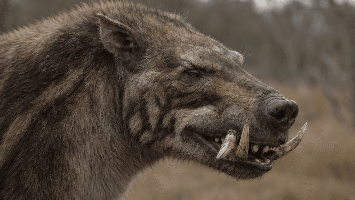 AI-generated Entelodon image: Entelodon Close-up Portrait. Ancient Mammals. 37-16 Million Years Ago.