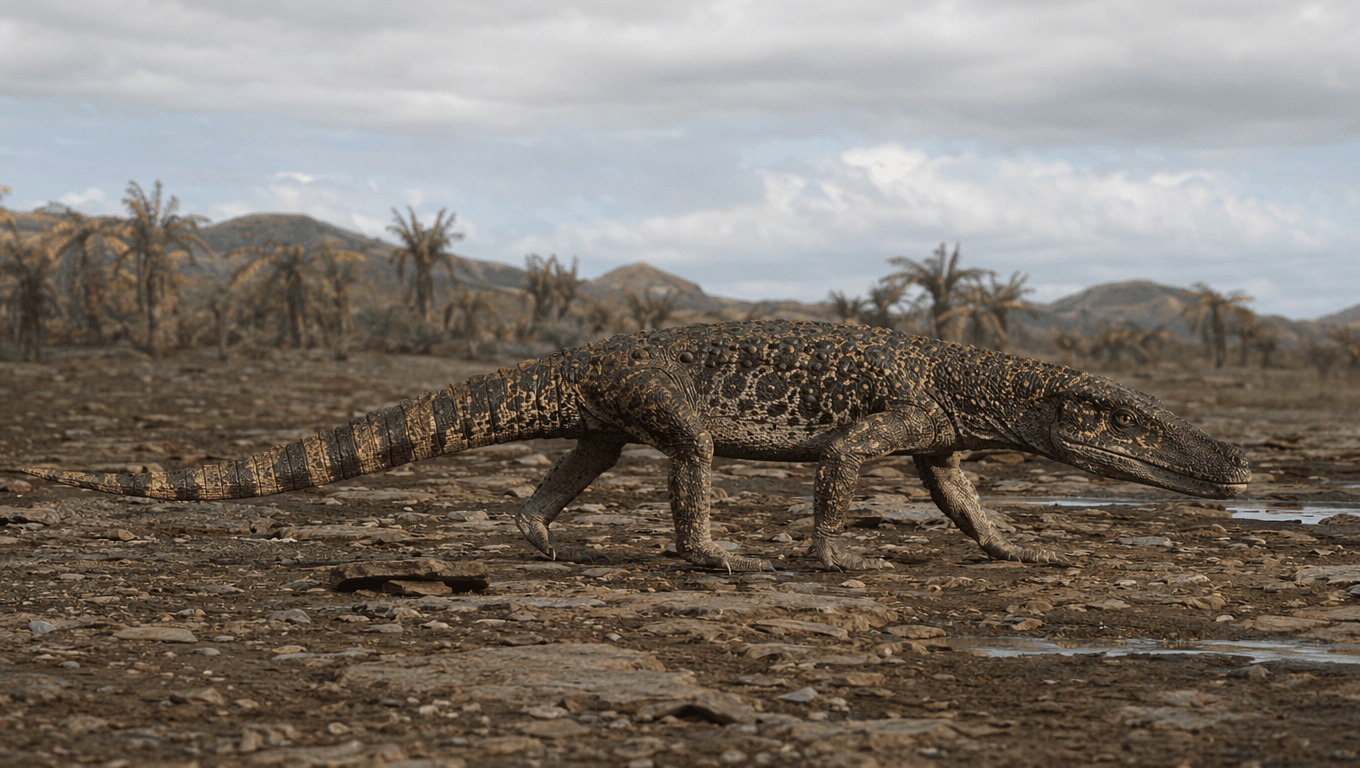 AI-generated Erythrosuchus image: Erythrosuchus in Prehistoric Habitat. 247-242 Million Years Ago.