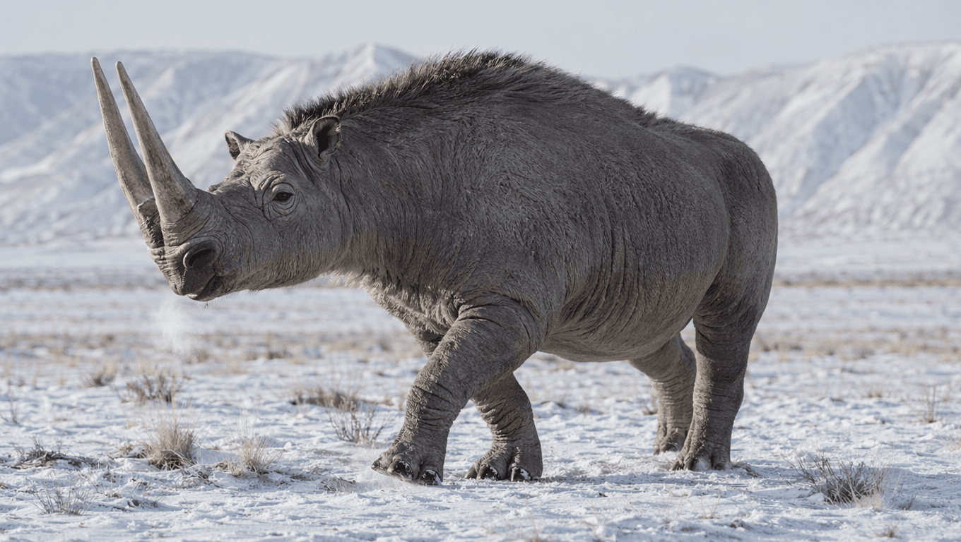 AI-generated Euceratherium image: Euceratherium reconstruction. Ice Age Mammals. 2 Million - 8,000 Years Ago.