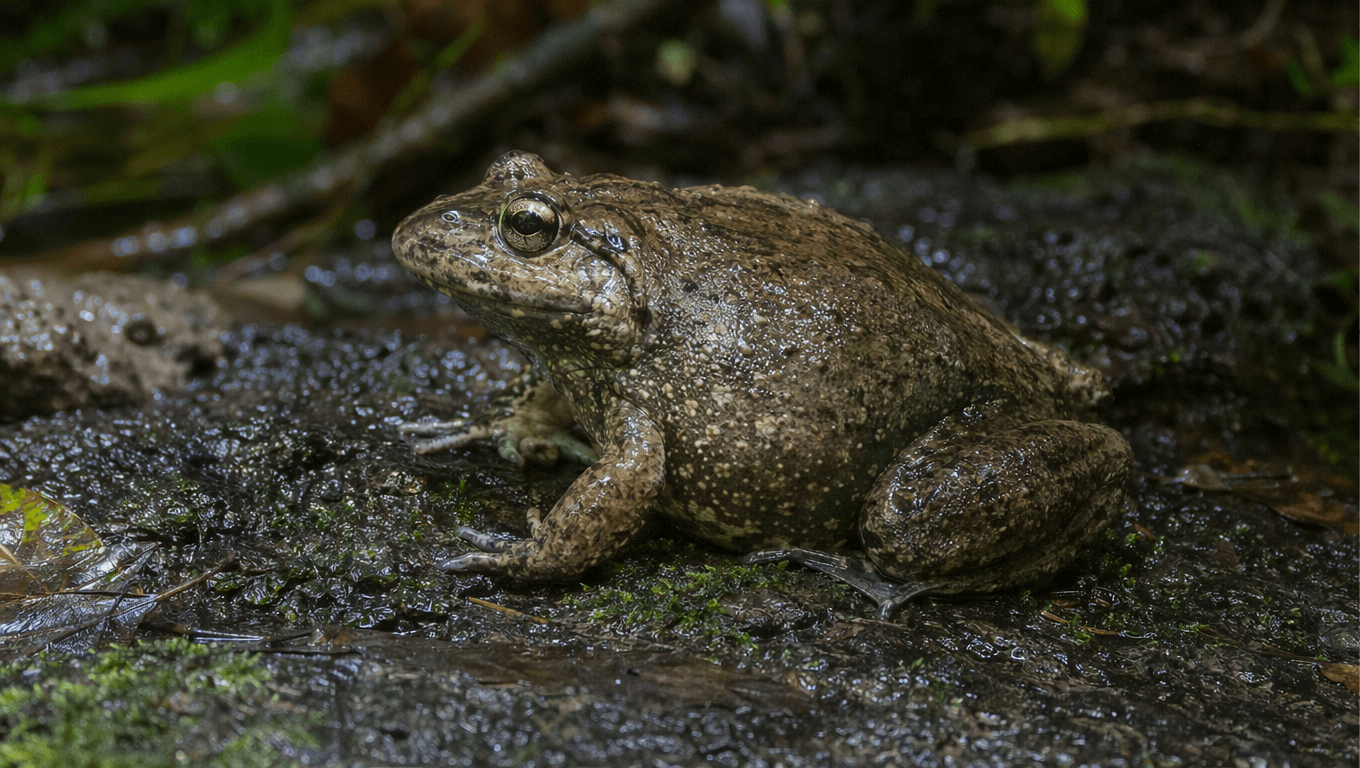 AI-generated Gastric Brooding Frog image: Gastric Brooding Frog in Natural Habitat. Extinct 1983.