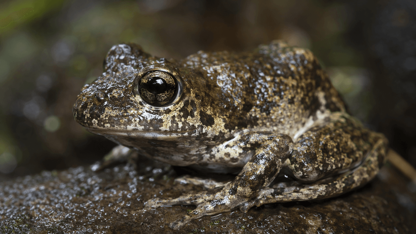 AI-generated Gastric Brooding Frog image: Gastric Brooding Frog Close-up Portrait. Recent Extinctions. Extinct 1983.
