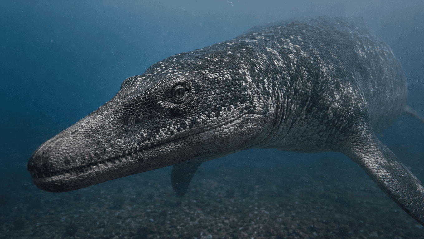 AI-generated Kronosaurus image: Kronosaurus Close-up Portrait. Marine Reptiles. 125-99 Million Years Ago.