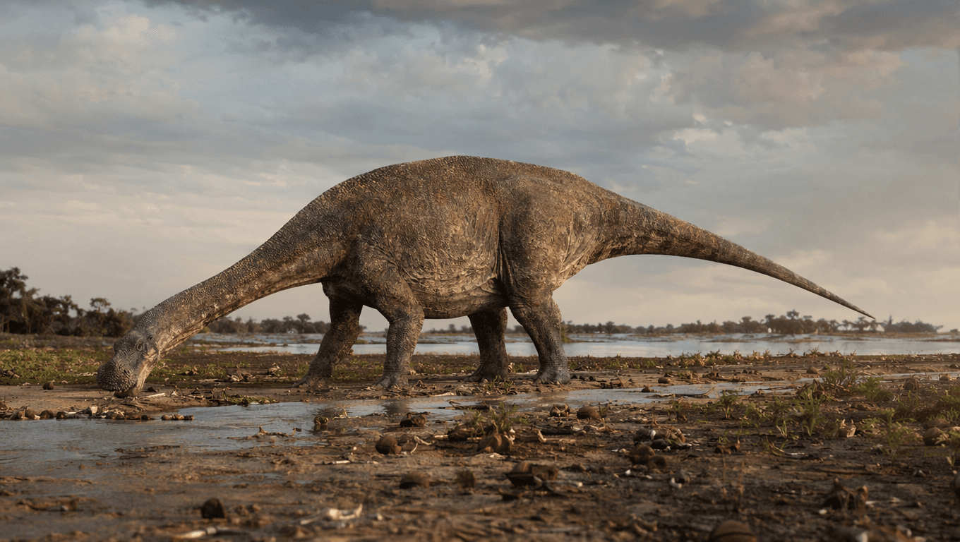 AI-generated Nigersaurus image: Nigersaurus in Prehistoric Habitat. 115-105 Million Years Ago.
