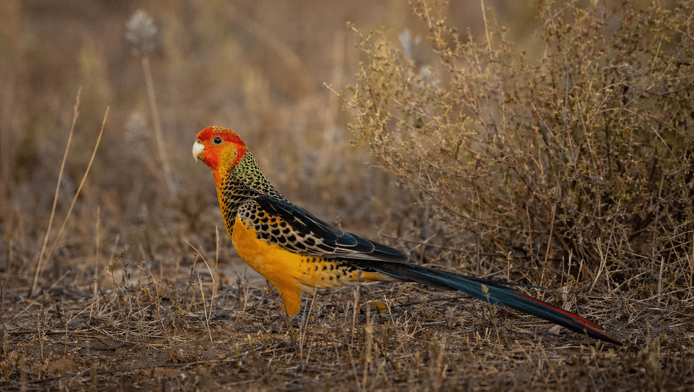 AI-generated Paradise Parrot image: Paradise Parrot reconstruction. Recent Extinctions. Extinct 1927.