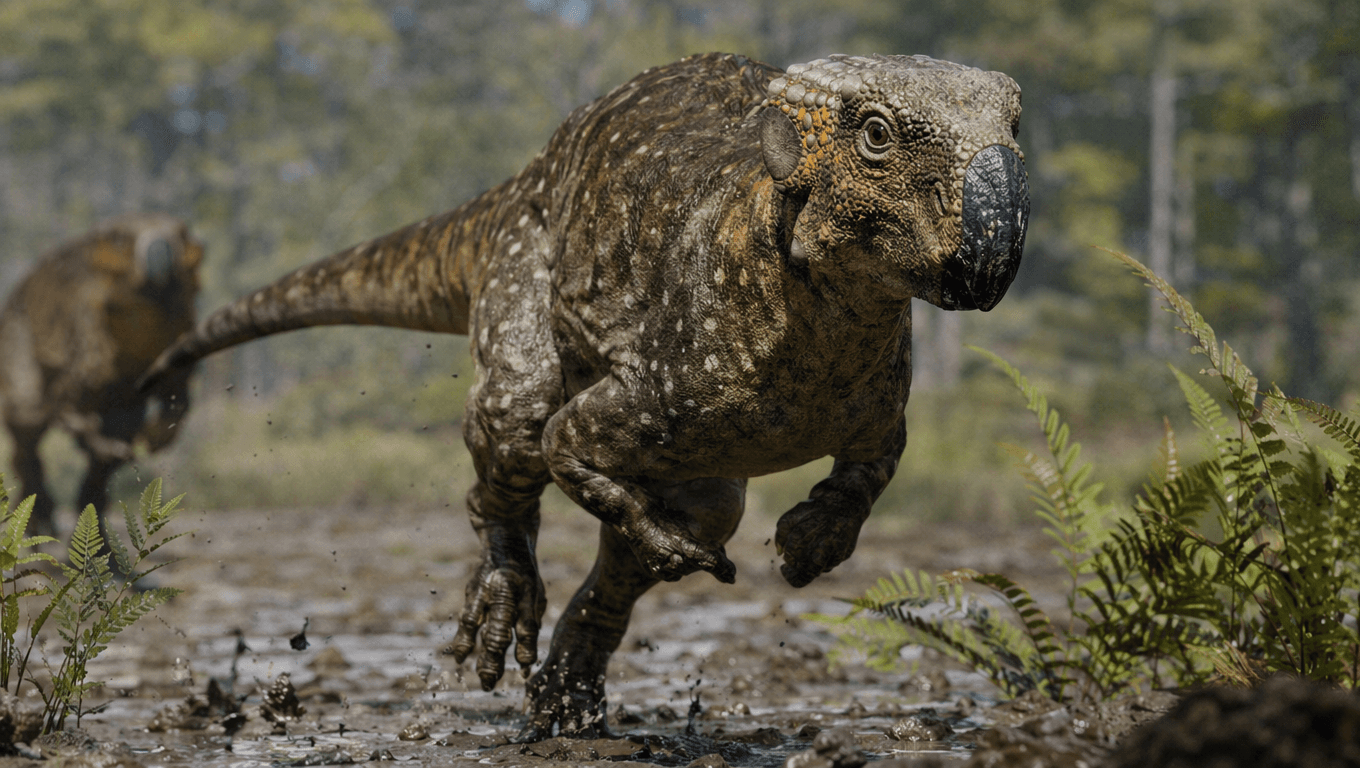 AI-generated Psittacosaurus image: Psittacosaurus Action Scene. Dinosaurs. 126-101 Million Years Ago.