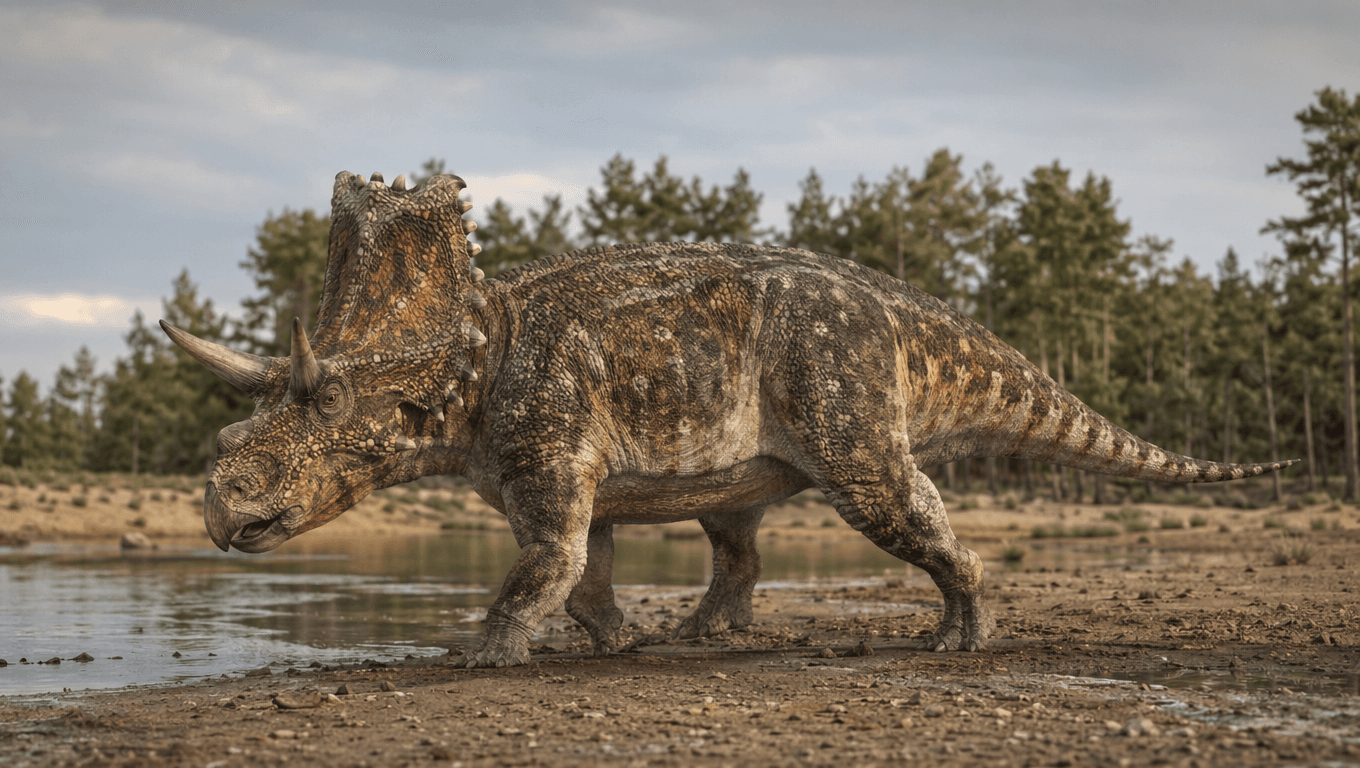 AI-generated Sinoceratops image: Sinoceratops in Prehistoric Habitat. 73-66 Million Years Ago.