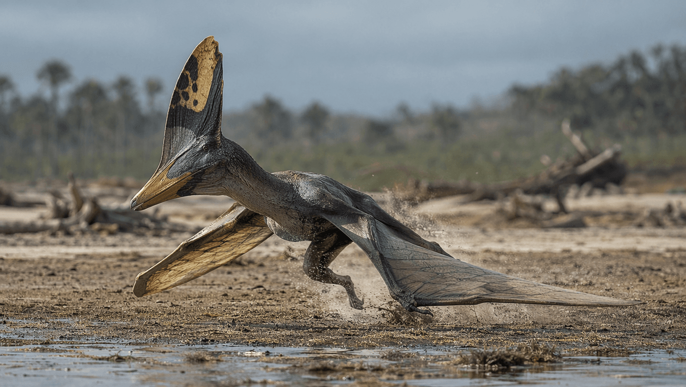 AI-generated Tapejara image: Tapejara Action Scene. Flying Reptiles. 125-112 Million Years Ago.