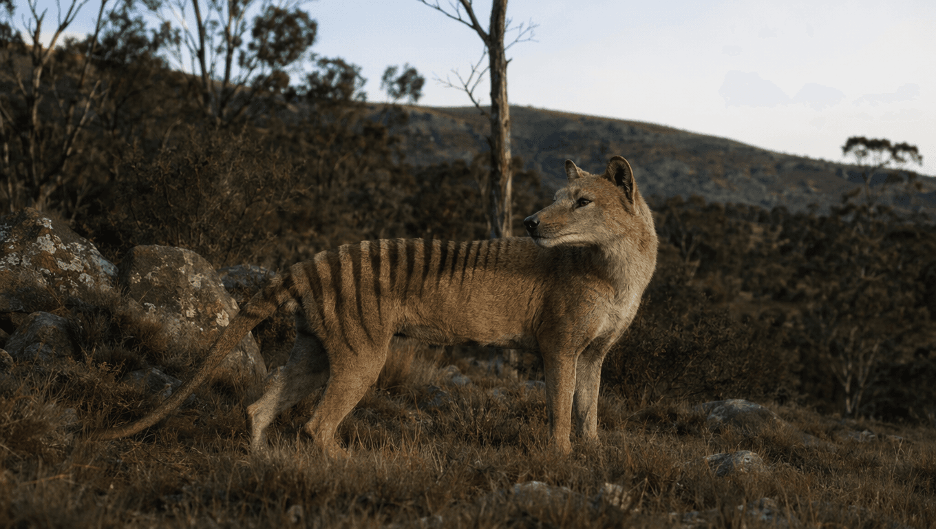 AI-generated Thylacine image: Thylacine reconstruction. Ice Age Mammals. Until 1936 AD.