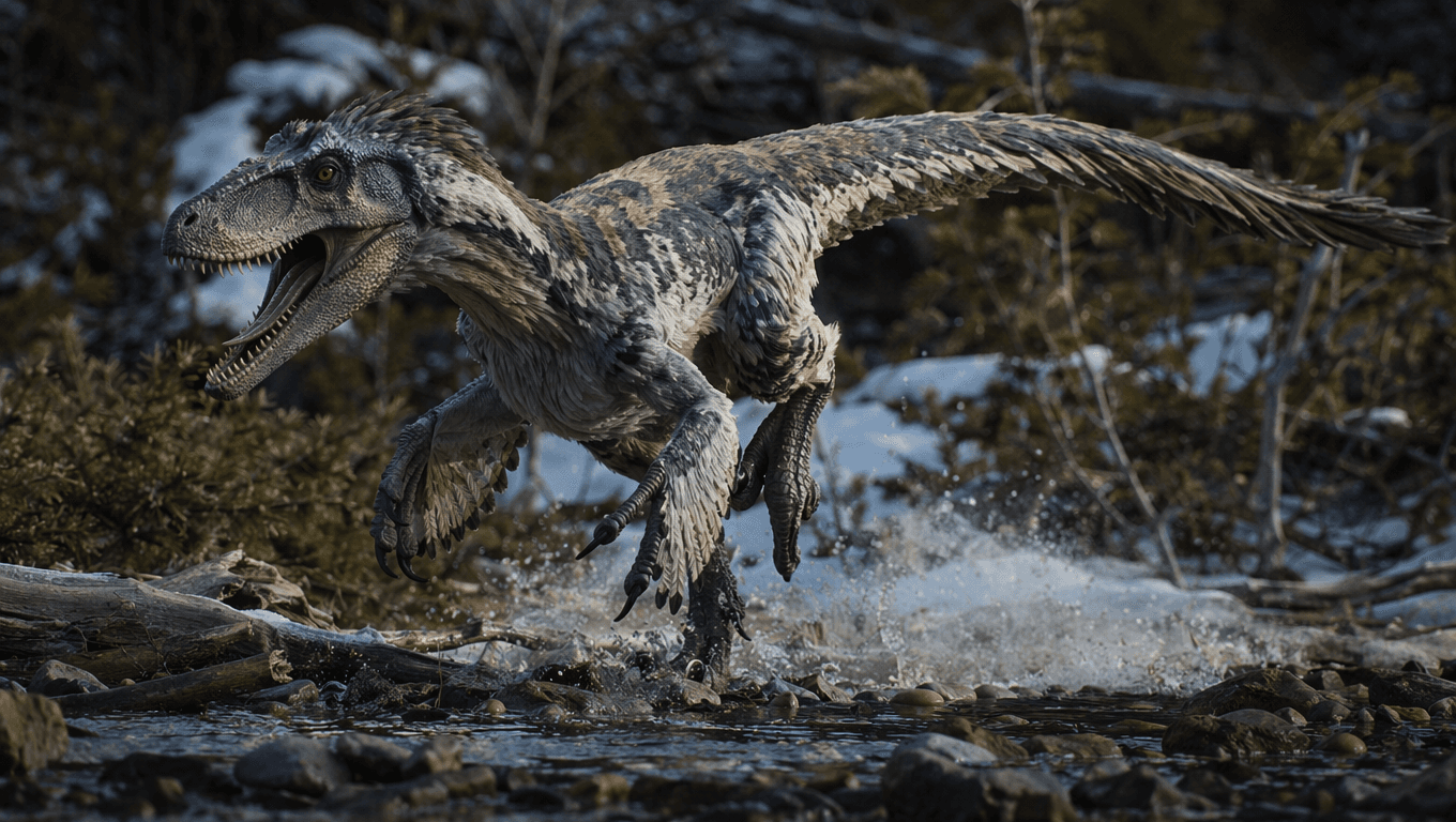 AI-generated Utahraptor image: Utahraptor Action Scene. Dinosaurs. 126 Million Years Ago.