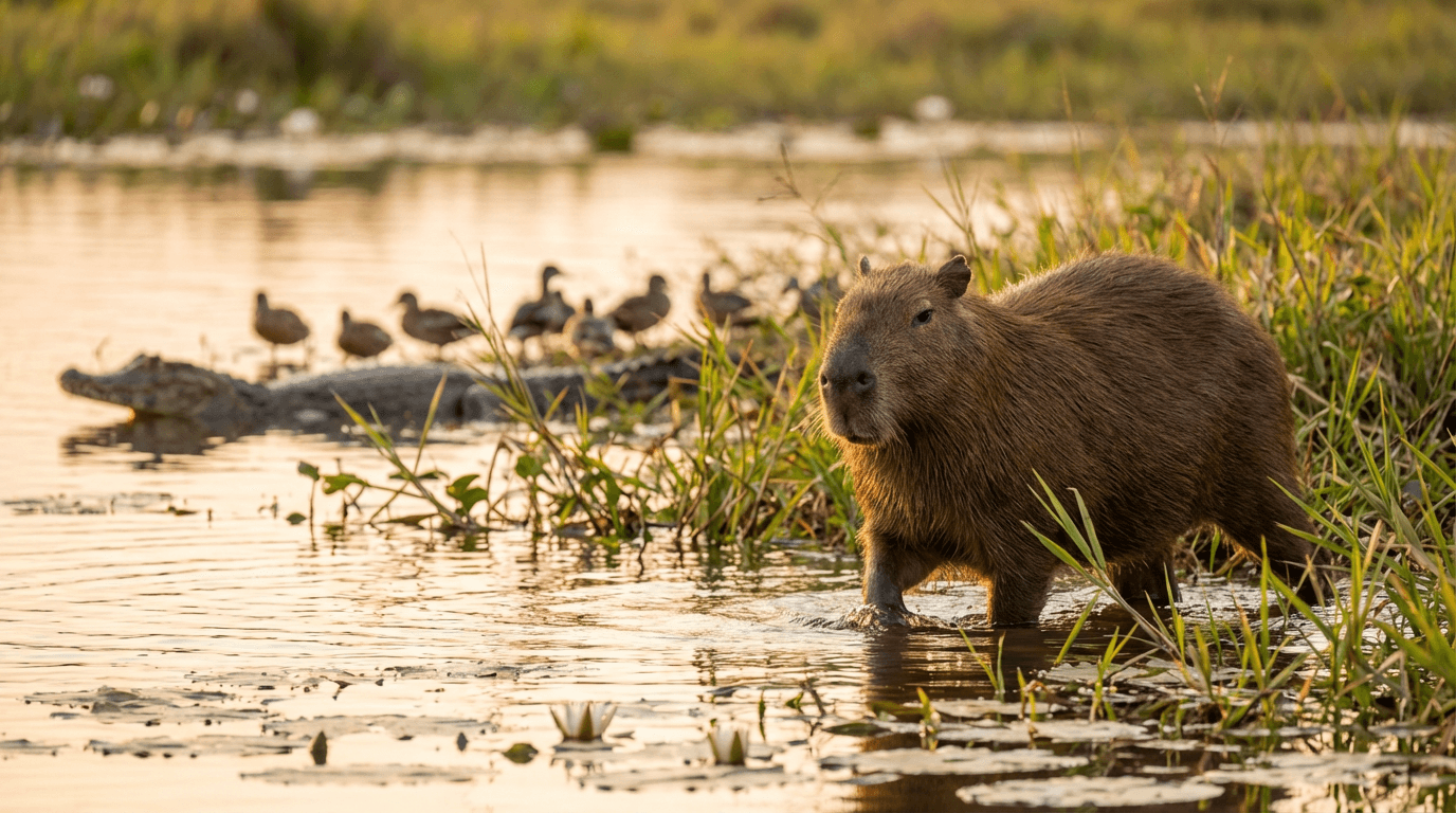AI-generated Capybara image: Capybara in Natural Habitat. Realistic animal image sample.